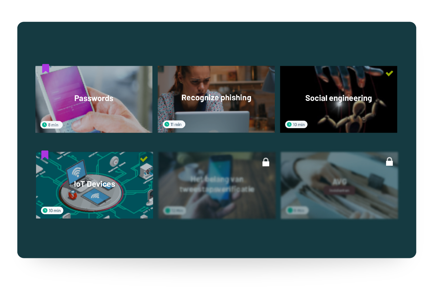 The level one courses: Passwords, recognise phishing, social engineering, iot devices